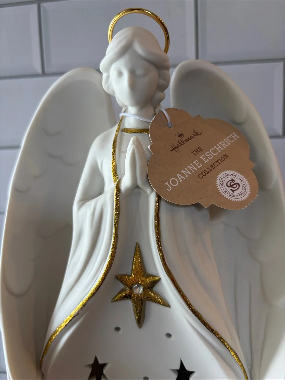 Hallmark White and Gold Ceramic Angel Nativity Lantern